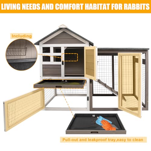 Grey 2-Story Fir Wood Rabbit Hutch with Pull Out Tray G6878