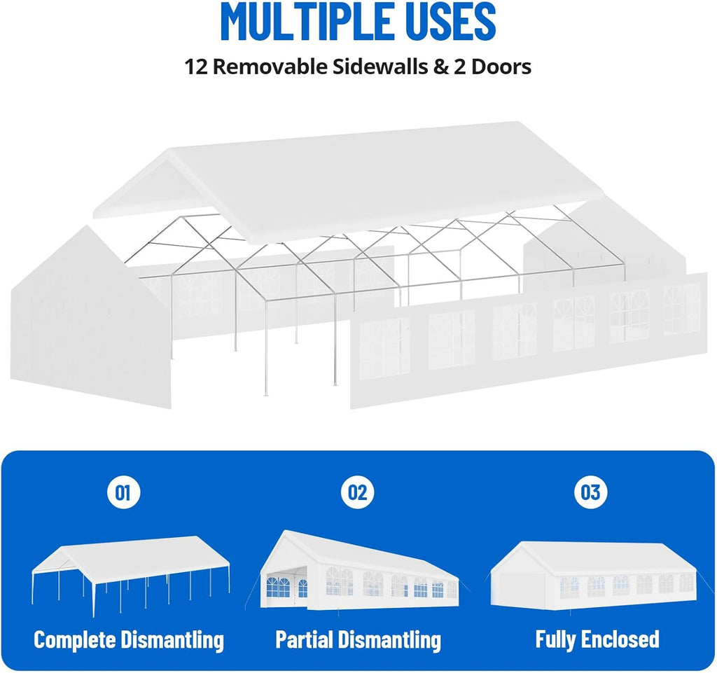 White 20'x40' Heavy Duty Party Tent with Removable Sidewall Windows E21706