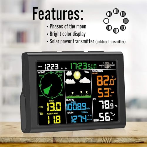 Black WiFi Weather Station with Outdoor Sensor, Rain Gauge, Wind Gauge C988383