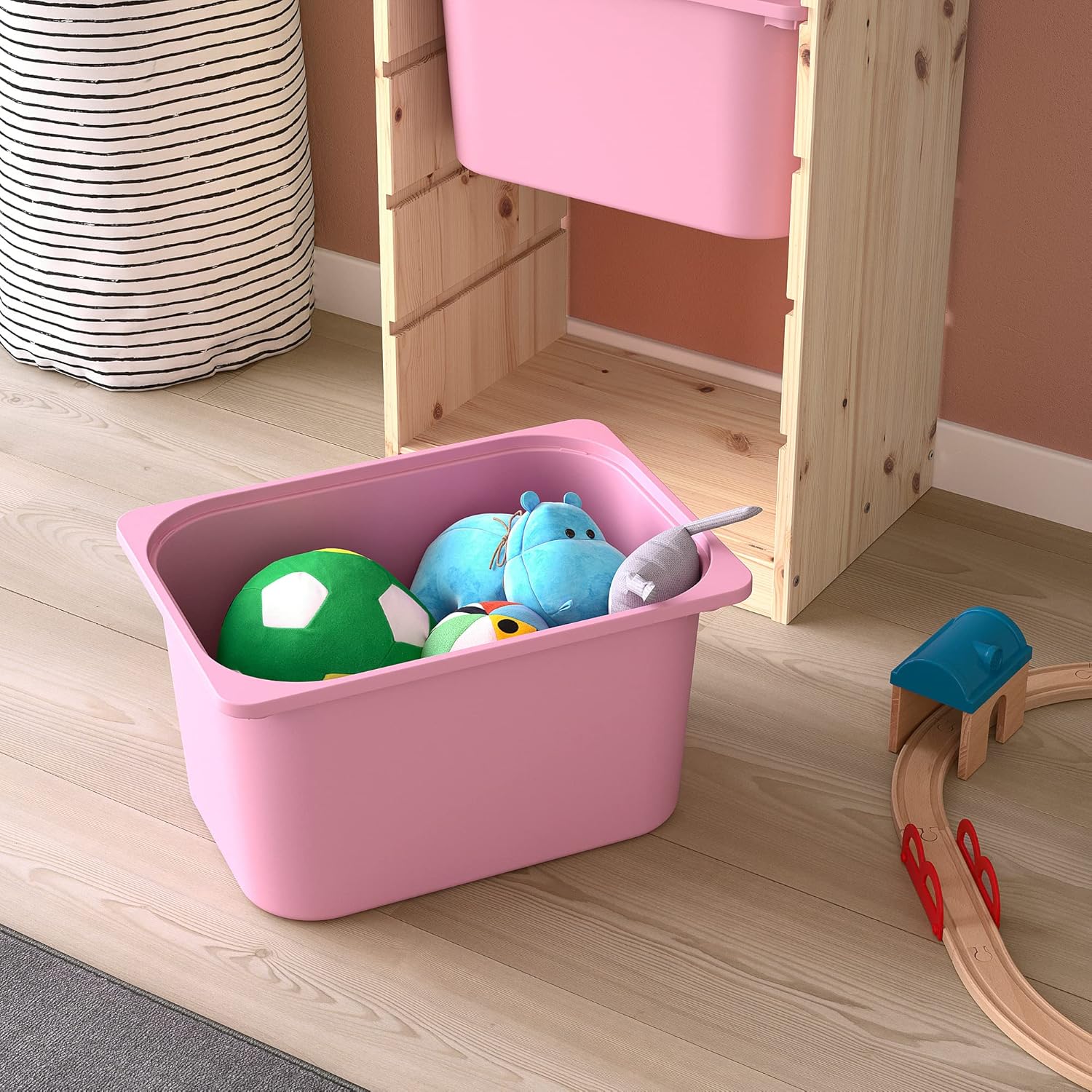 Light white stained pine/pink storage combination with boxes, 44x30x91 cm L306