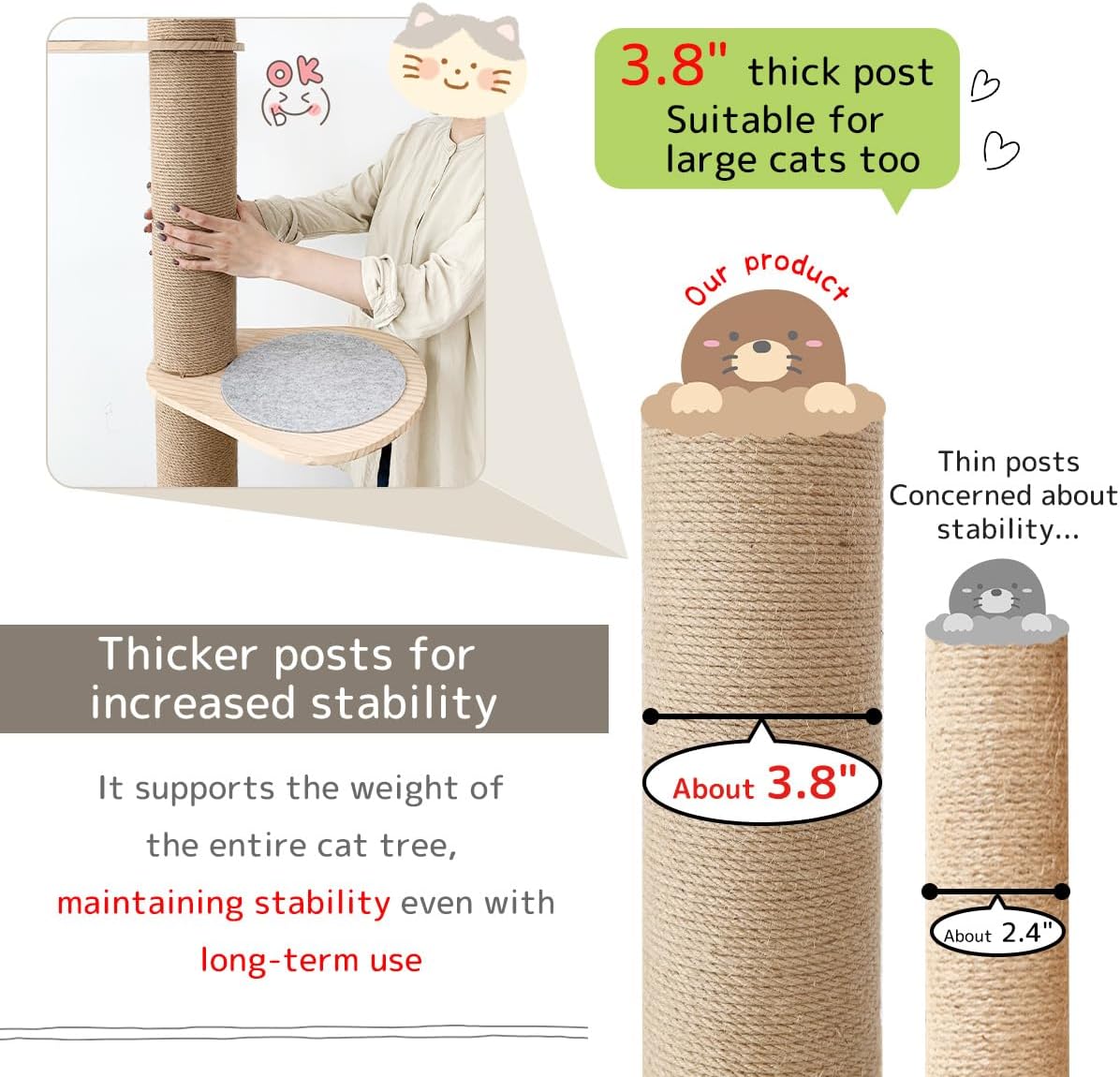 Cat Climbing Tower with Natural Sisal Rope Scratching Post D715743