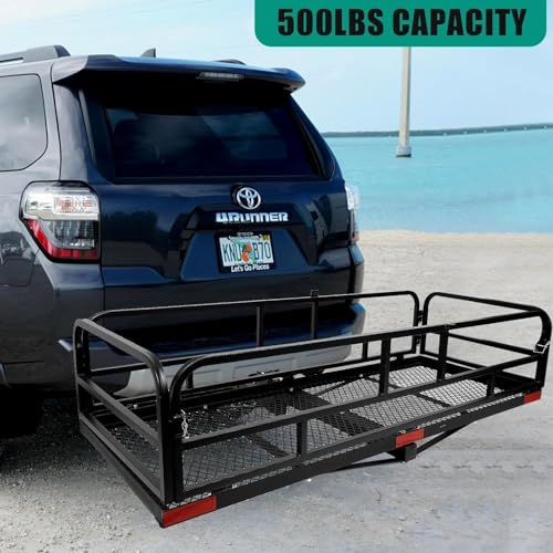60 x 24 x 14 Inch Folding Hitch Mount Cargo Carrier with High Side Rails, 500 lbs. Capacity, 2" Receiver K535194