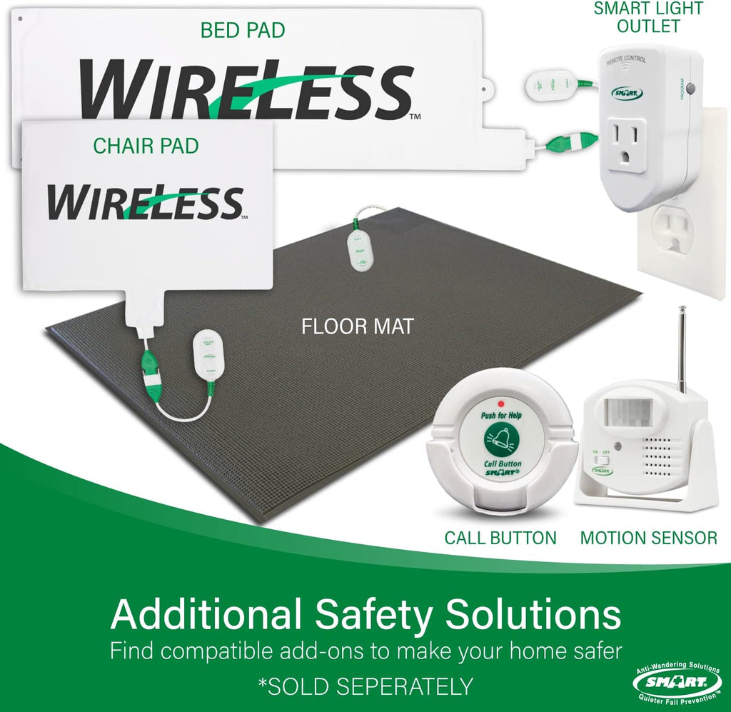 Wireless Chair Exit Alarm with Weight Sensing Pad - 10"x15" Pressure Sensor and Cordless Chair Alarm up to 300' Range W877