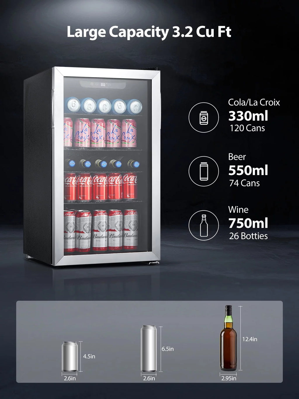 126 Can Beverage Refrigerator Cooler, 3.2 Cu.ft Mini Fridge, Reversible Door U4633