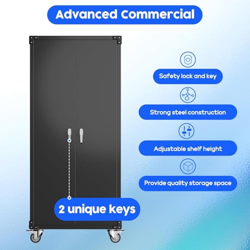 73''H Black Metal Garage Storage Cabinet with 2 Doors and 4 Adjustable Shelves Y310