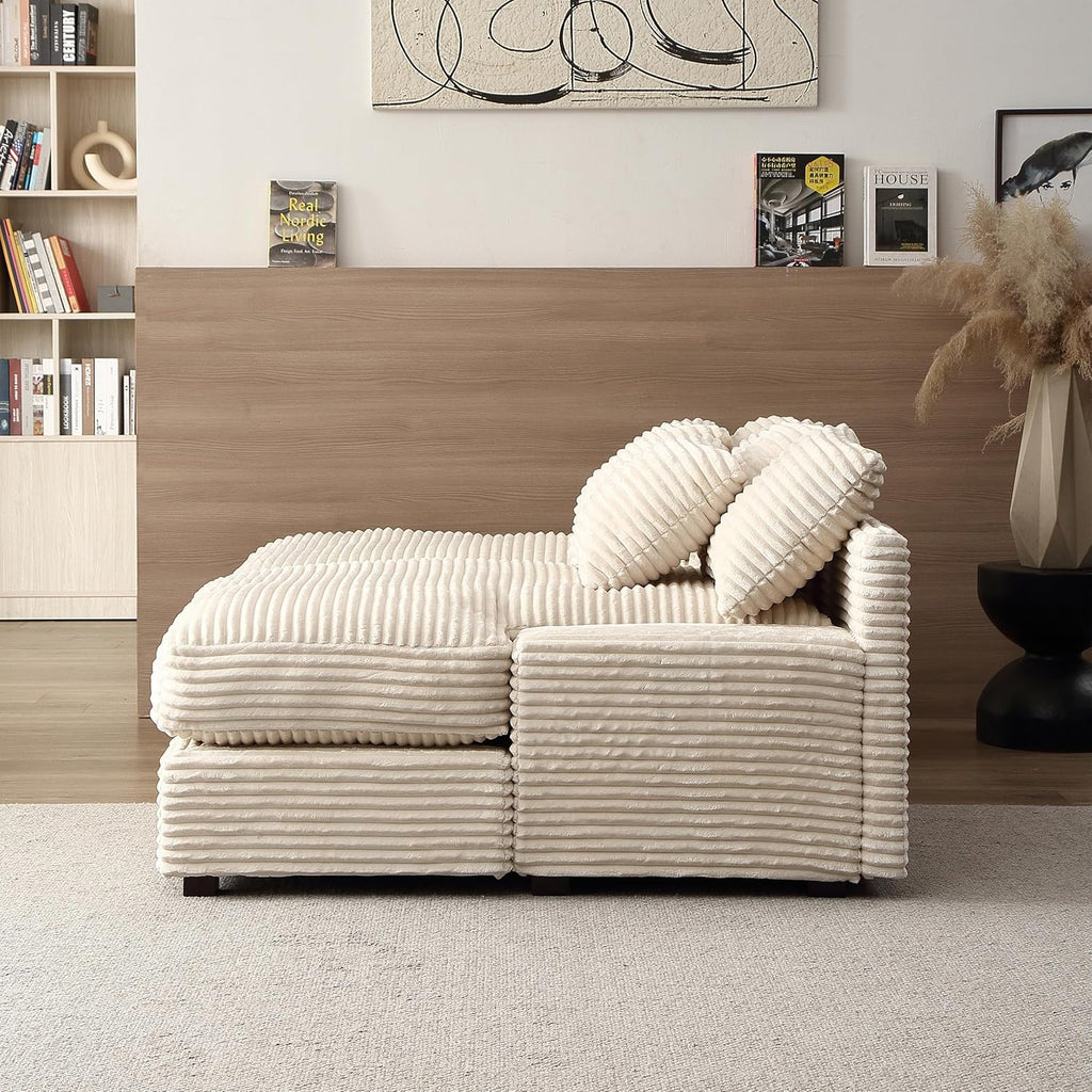 Oversized Corduroy Upholstered Chaise Lounge Sofa with Throw Pillow E505697