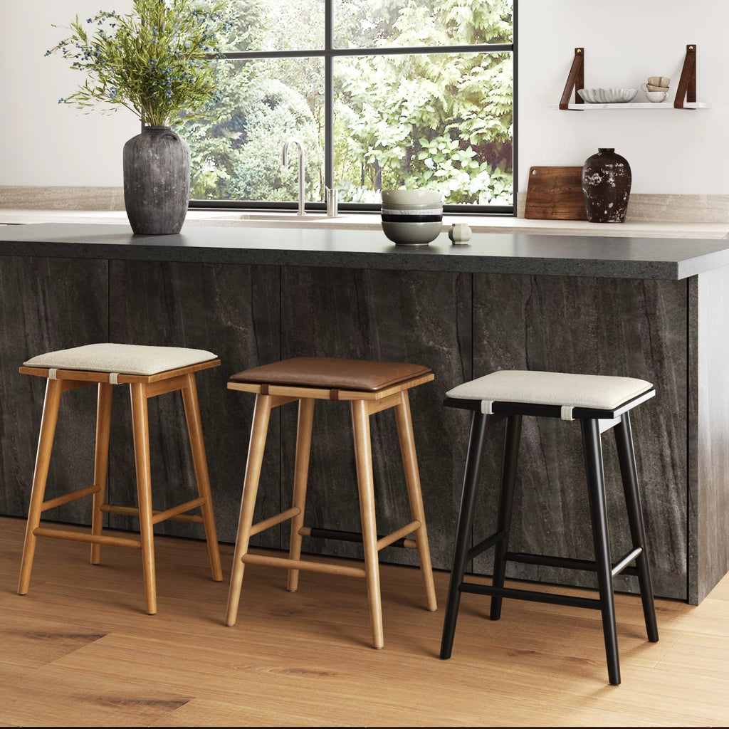 Solid Wood Barstool with Upholstered Cushion W9148