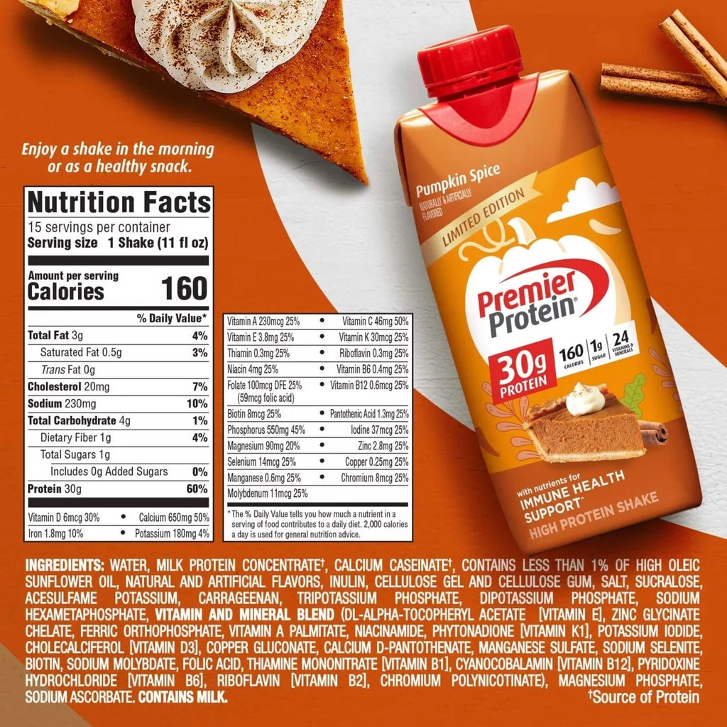 Pumpkin Spice 11 Fluid Ounce Pack of 15 High Protein Shake K12957