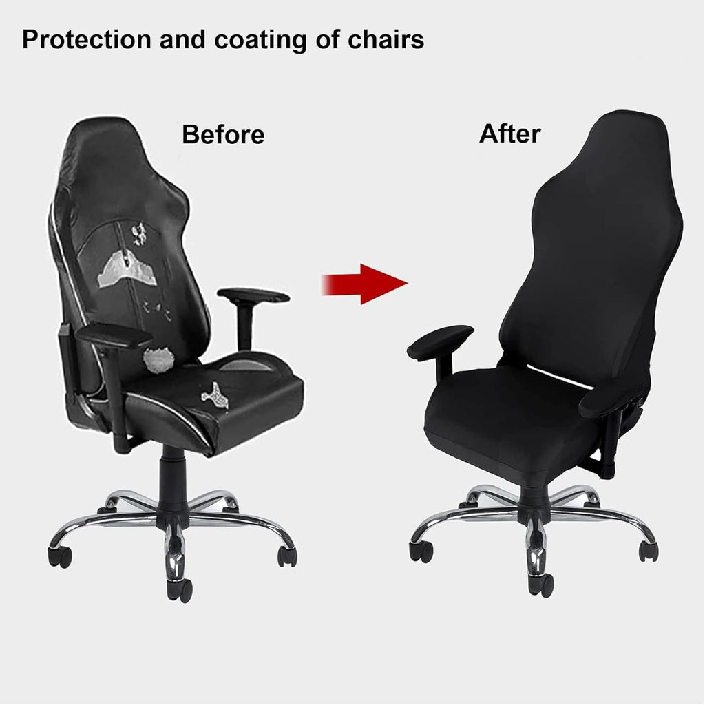 Black Stretchy Polyester Gaming Chair Cover Set of 4 M90744