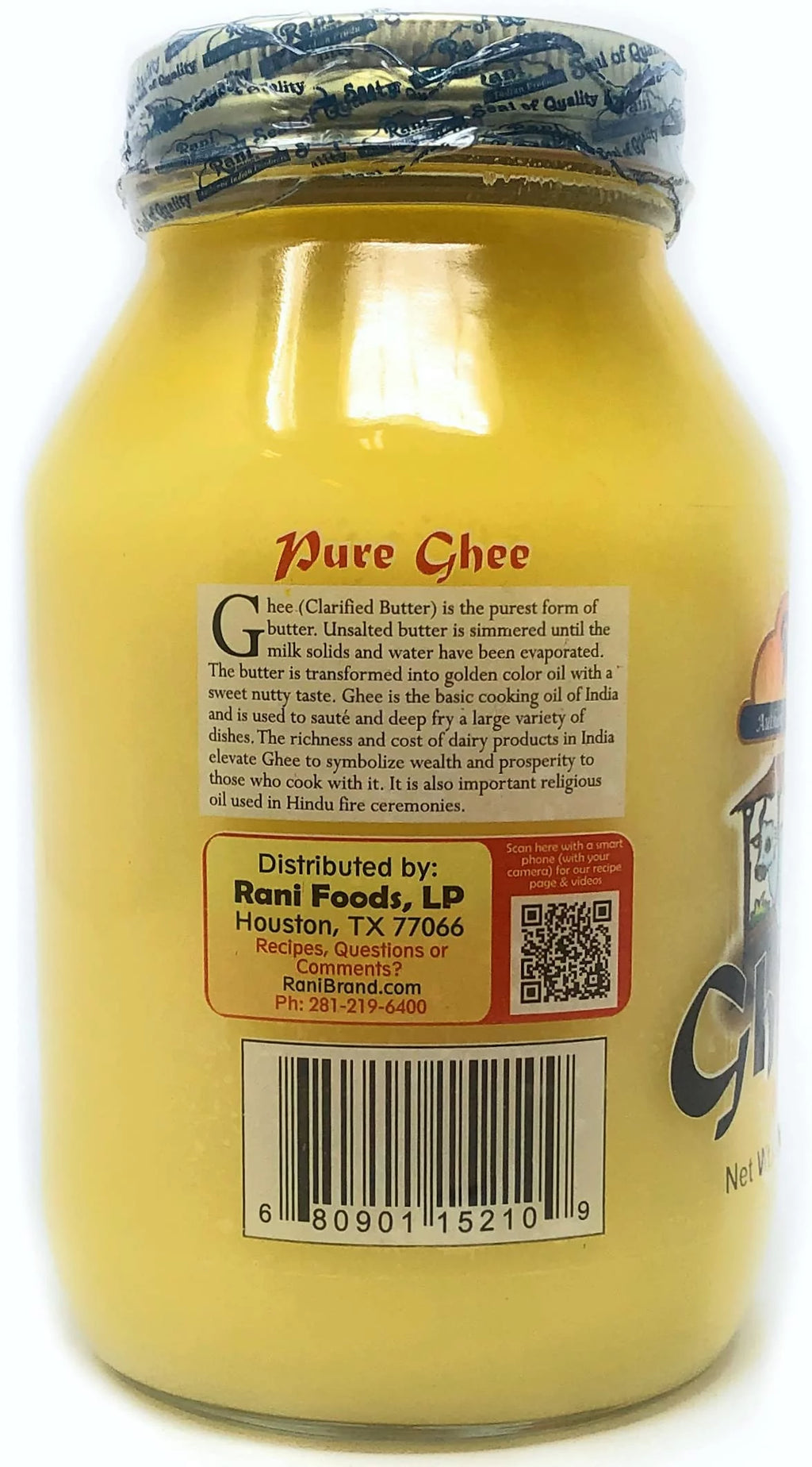 Pure Ghee Clarified Butter 2lbs (32oz) Glass Jar E286