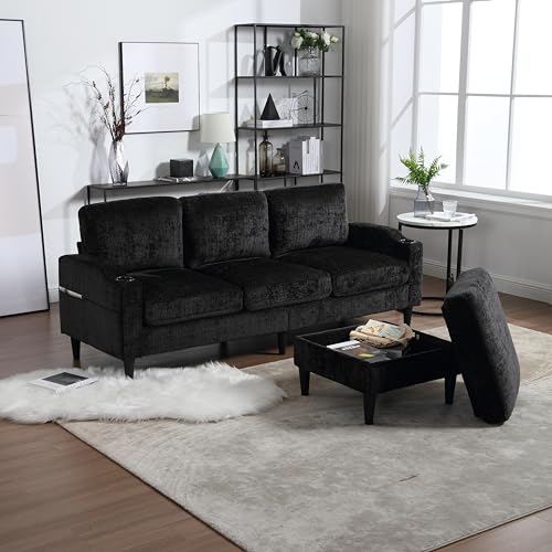 Beige Convertible L Shaped Sectional Sofa with Storage Ottoman Y79279