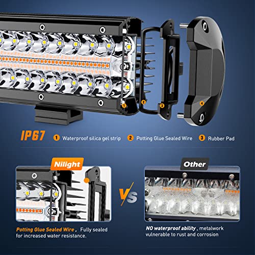 12 Inch 300W Spot Flood Combo LED Light Bar with 2 Pcs 4 inch 60W LED Pods and Wiring Harness X8987