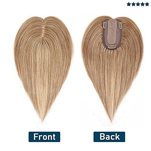 100% Real Human Hair Topper with Silk Base 3 Clips C61151