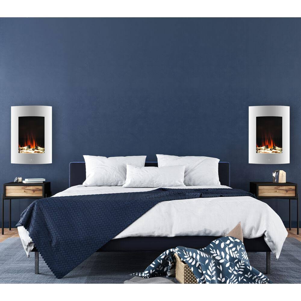 19.5 in. White Vertical Electric Fireplace with Multi-Color Flame and Driftwood Log Display G3578