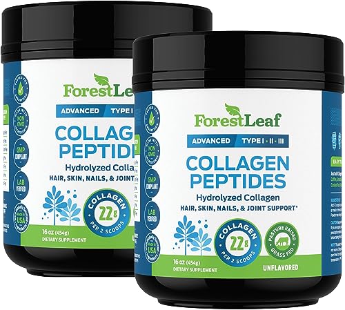 Collagen Peptides Powder Unflavored Hydrolyzed Collagen Protein Powder Type 1, 2 & 3 Grass Fed, 11g Per Serving S21599