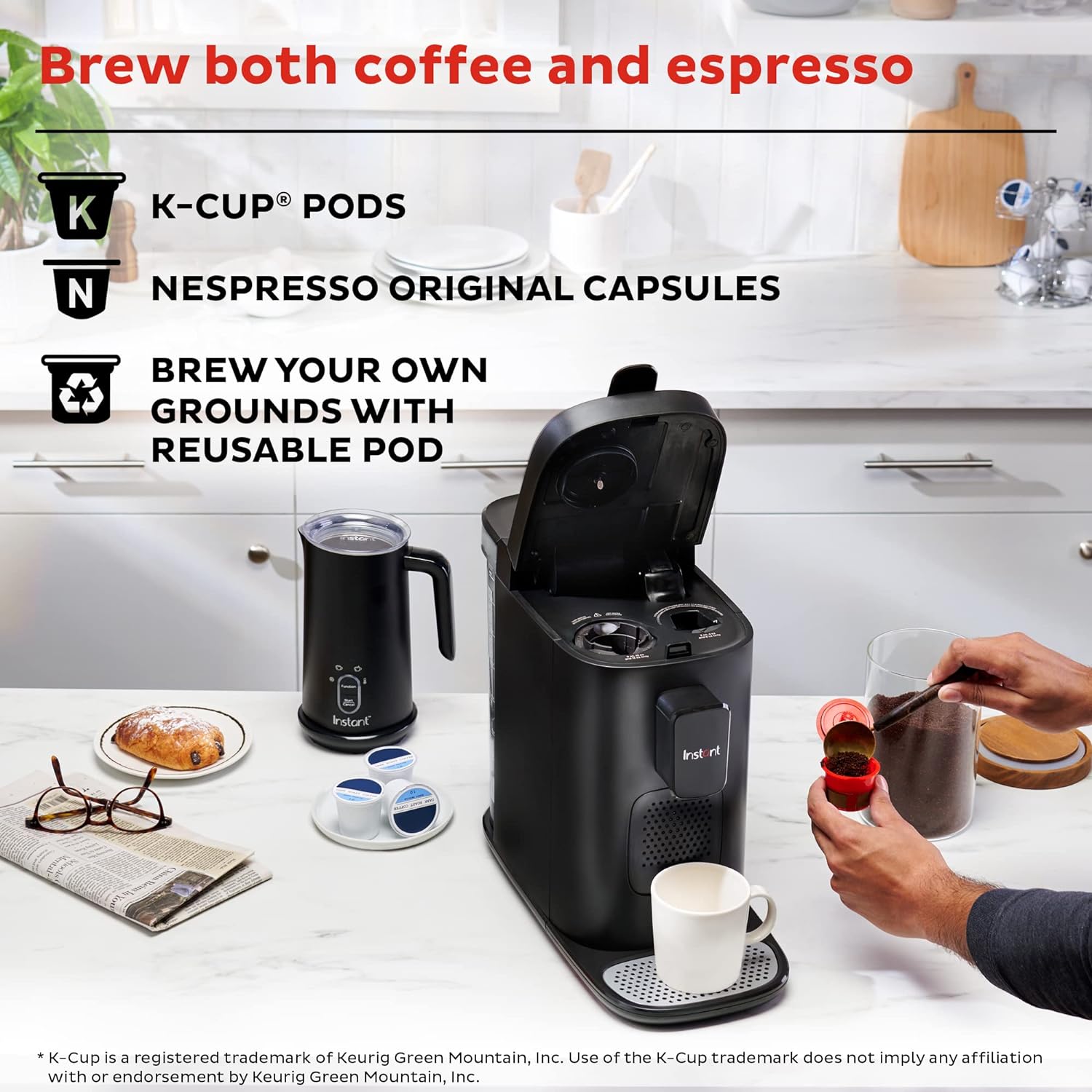 3-in-1 Espresso, K-Cup Pod and Ground Coffee Maker with Reusable Coffee Pod, 2 to 12oz Brew Sizes, 68oz Reservoir H39634
