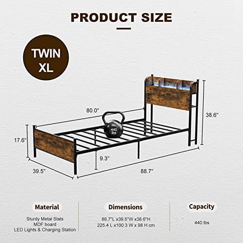 Queen Platform Bed Frame with LED Lights and Charging Station and Storage Shelf Headboard, Black U285920