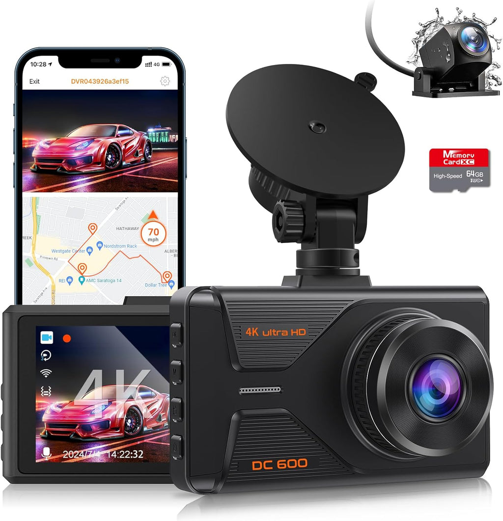 4K+1080P WiFi GPS Dash Camera with 64G SD Card F61631