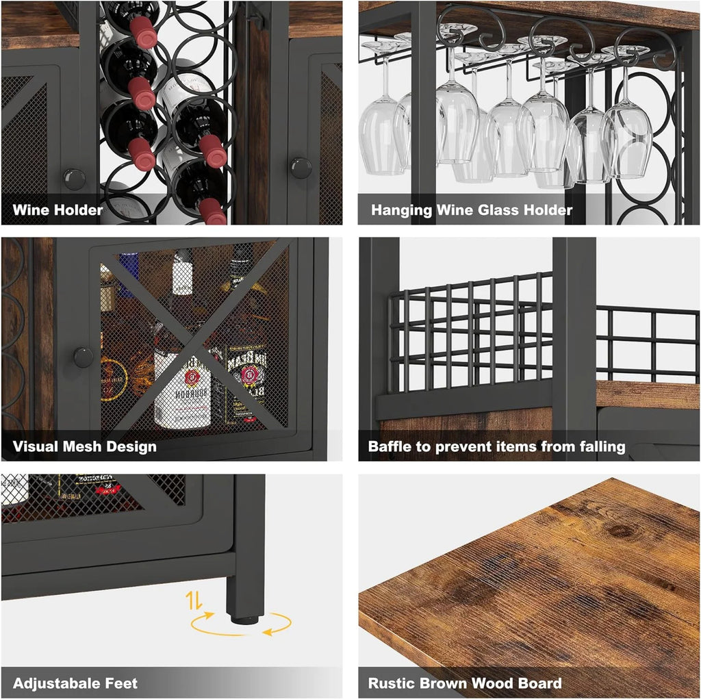 Wooded Coffee Bar Cabinet with Storage Sideboard E195