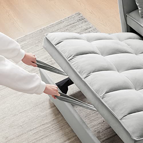 Grey Velvet 3 in 1 Convertible Sleeper Sofa with Pullout Bed H74465