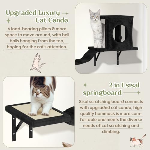 Black 7-in-1 Wall Mounted Cat Climber Set Y144