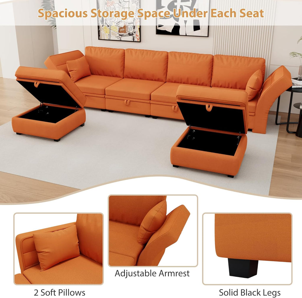 Orange U Shaped Modular Sectional Sofa with Storage Seat O9146