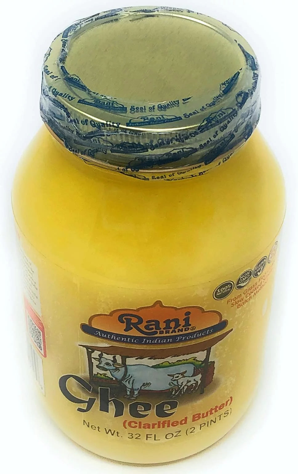 Pure Ghee Clarified Butter 2lbs (32oz) Glass Jar E286