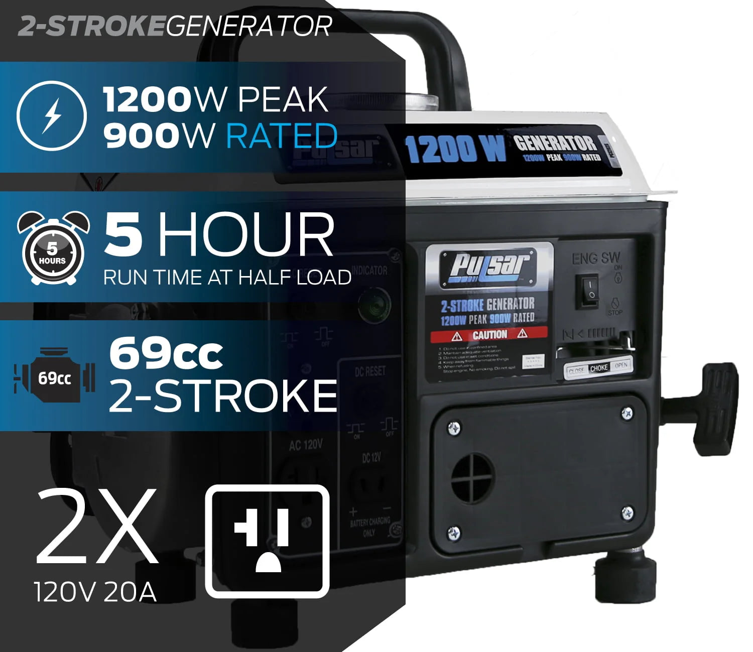 1200 Peak Watt 900 Running Watt Portable Gas Powered Generator M8080