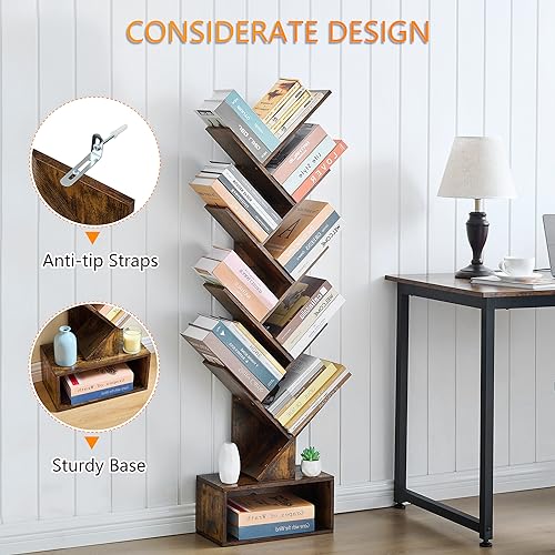 9 Tier Tree Bookshelf with Drawer, Greige F9678