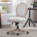 Beige Rattan Back Linen Swivel Task Chair with Wheels H8715