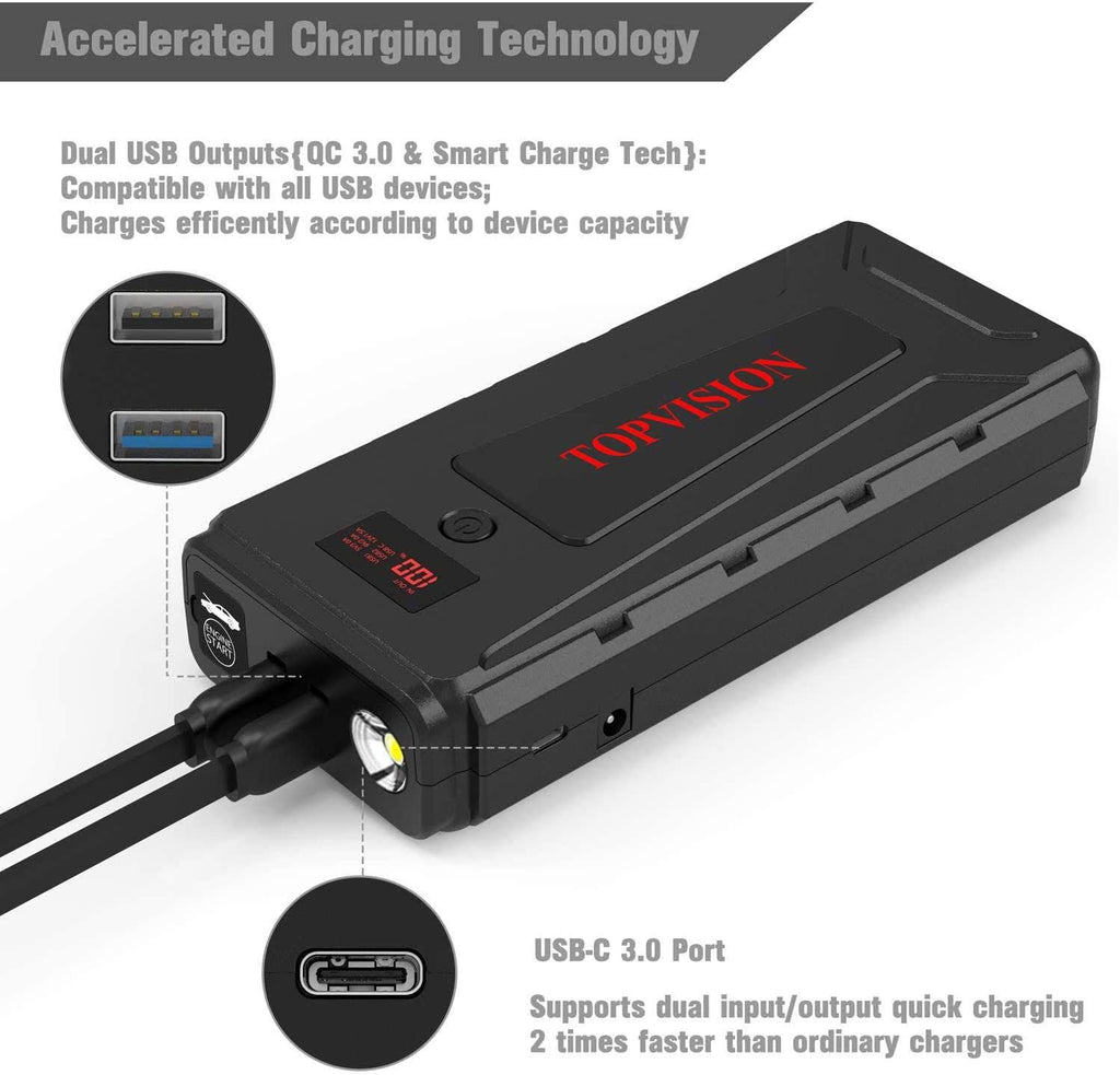2200A Peak 20800mAh Portable Car Battery Power Pack with USB Quick Charge 3.0 C354