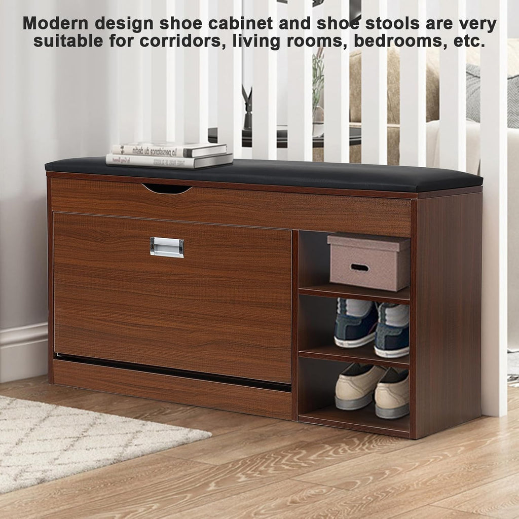 3 Tiers Storage Bench with Padded Seat Cushion Q707816