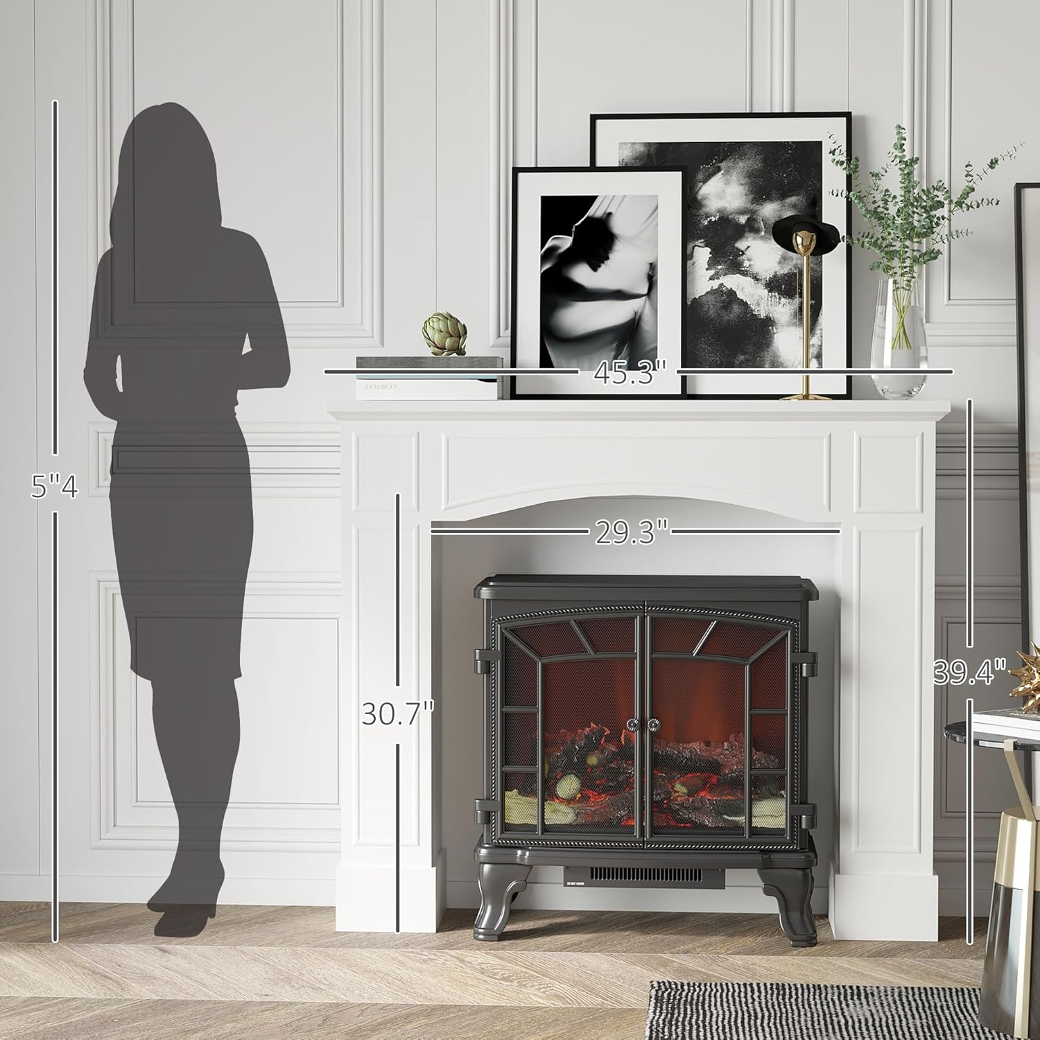 White Fireplace Mantel with Decorative Pattern Interior Width 29" P123497