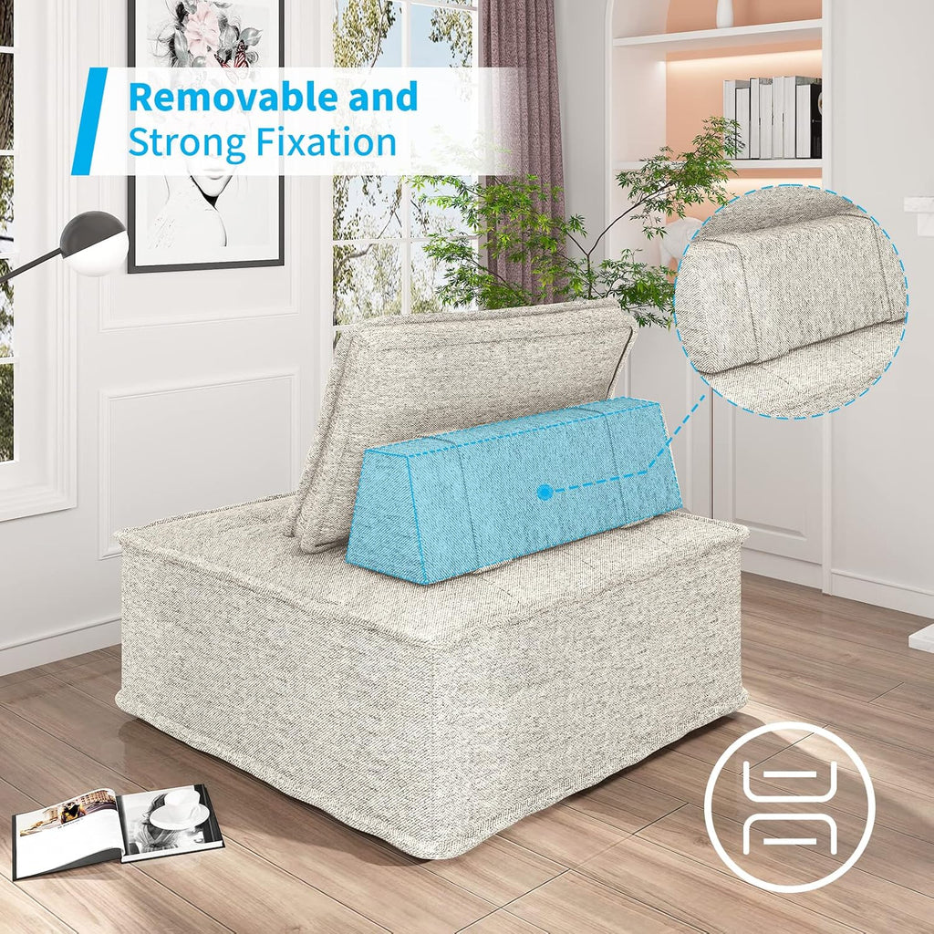 Beige Armless Floor Sofa 2PCS Modular with Removable Back Cushion P966