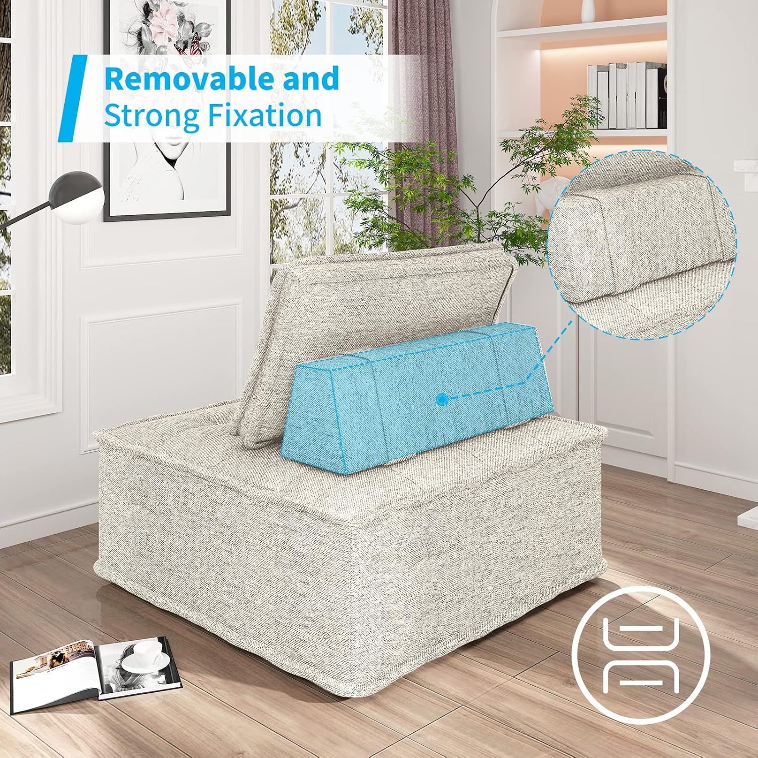 Beige Armless Floor Sofa 2PCS Modular with Removable Back Cushion P966