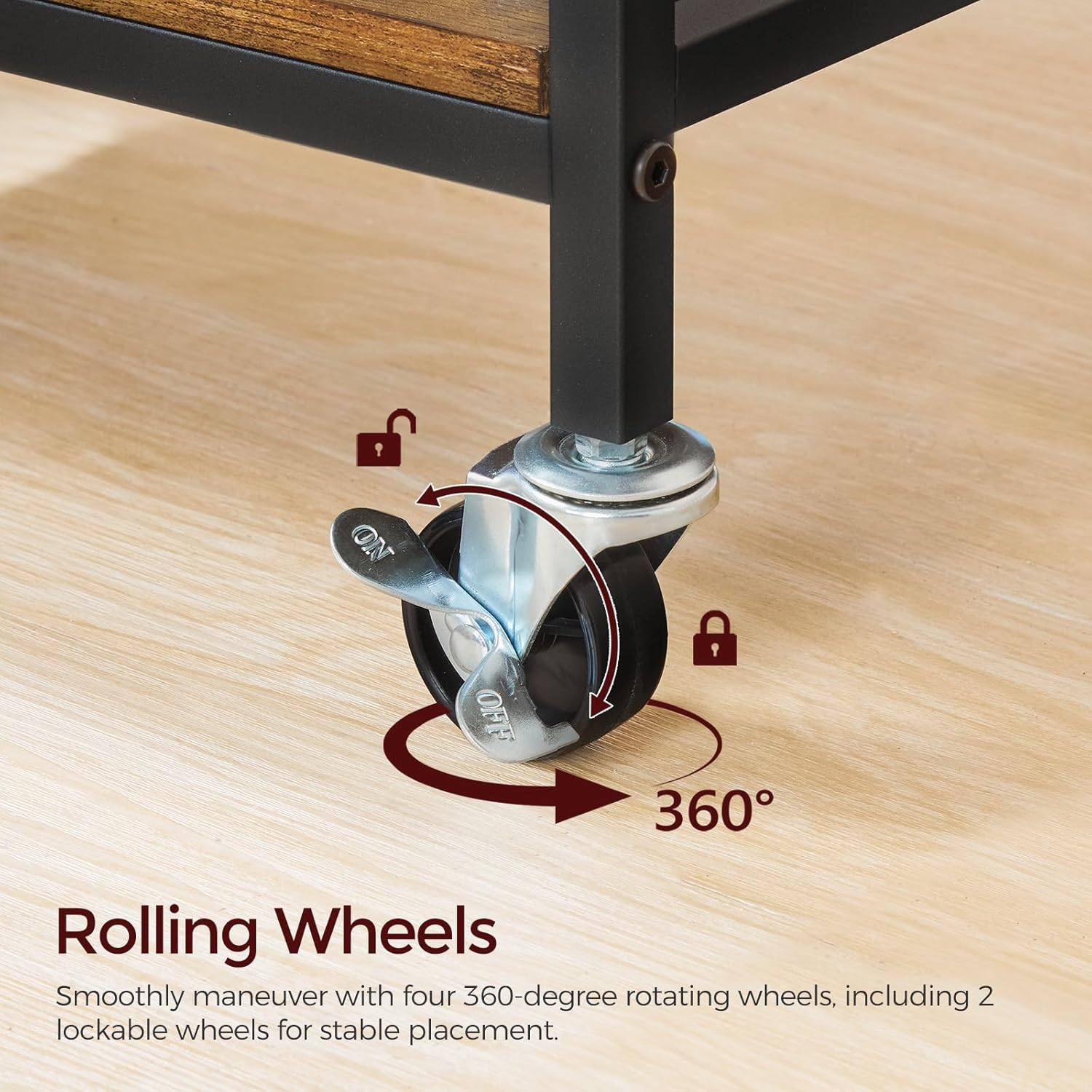 Rustic Brown Rolling Printer Cart with Storage Drawer C741