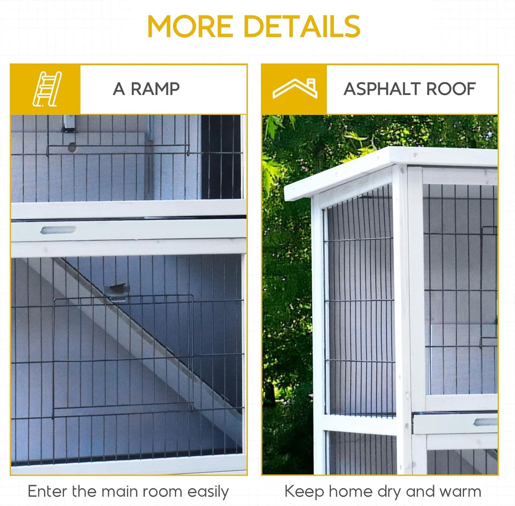 White 2-Story Large Rabbit Hutch with 2 Removable No-Leak Trays Q496483