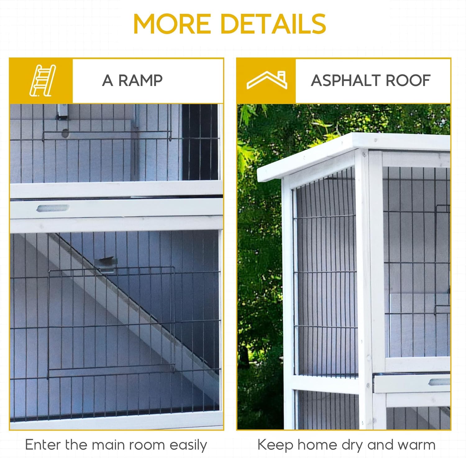 White 2-Story Large Rabbit Hutch with 2 Removable No-Leak Trays Q496483