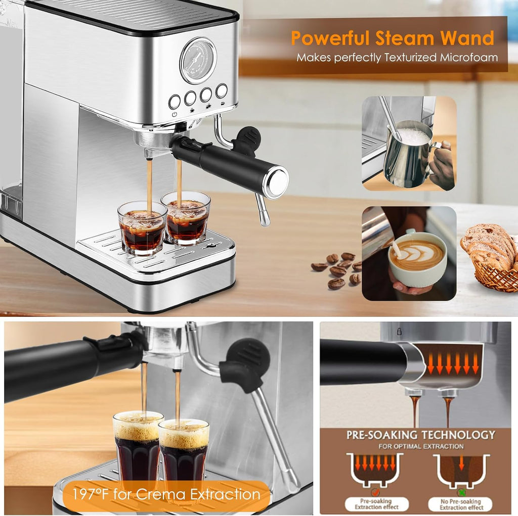 Stainless Steel Espresso Machine with Milk Frother U6468