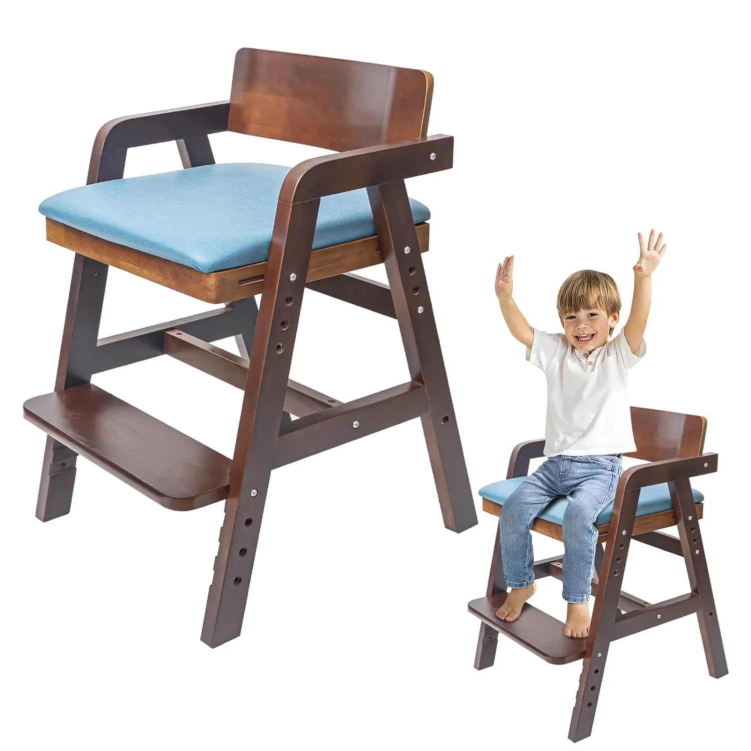 Wooden Adjustable Toddler High Chair with Waterproof Cushion T73266