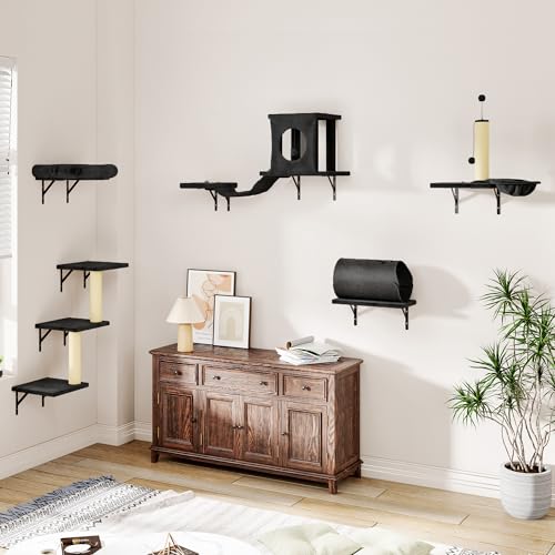 Black 7-in-1 Wall Mounted Cat Climber Set Y144