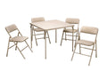 5-Piece Folding Dining Set with Card Table and 4 Fabric Padded Chairs Tan L693