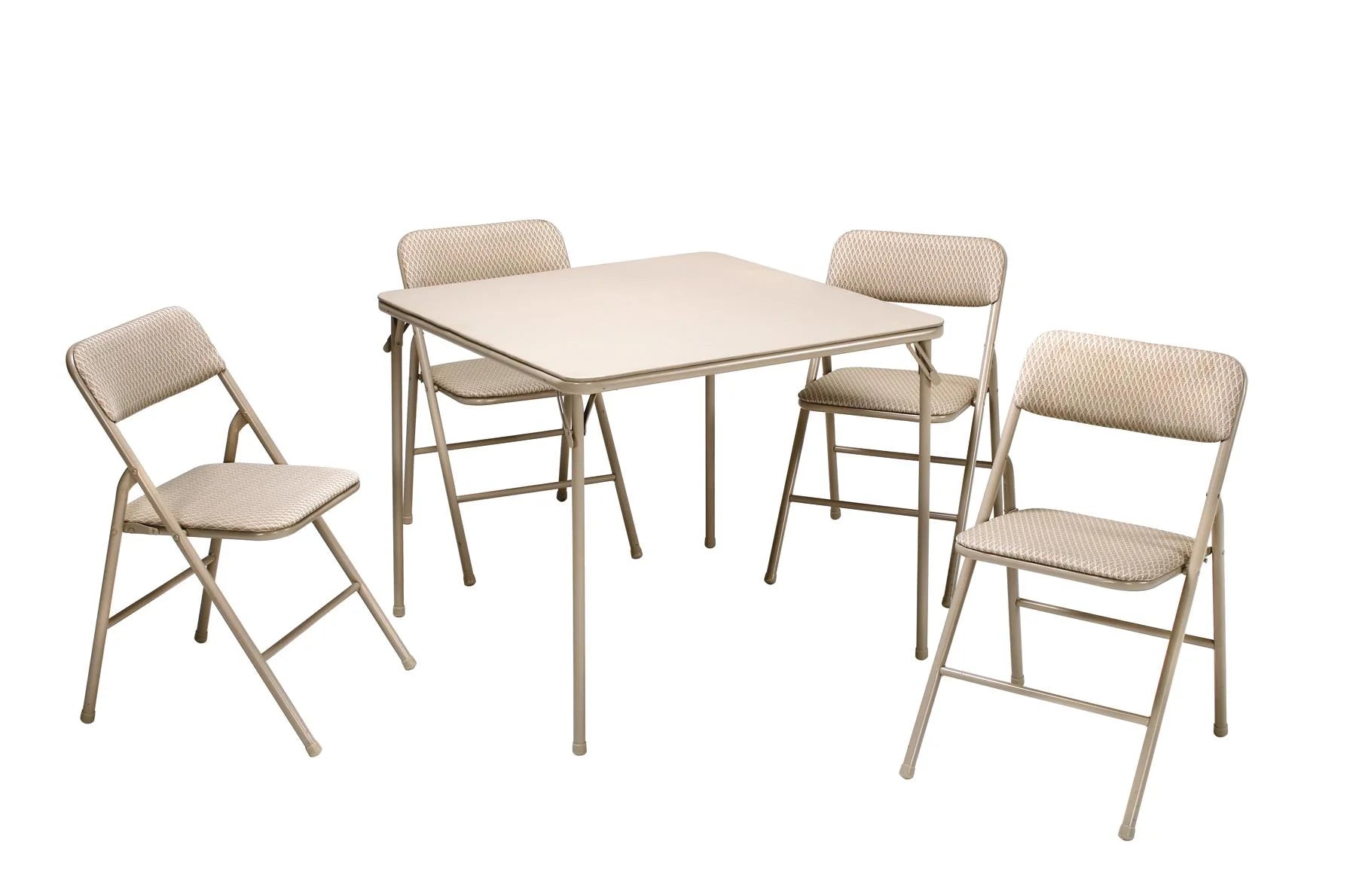 5-Piece Folding Dining Set with Card Table and 4 Fabric Padded Chairs Tan L693