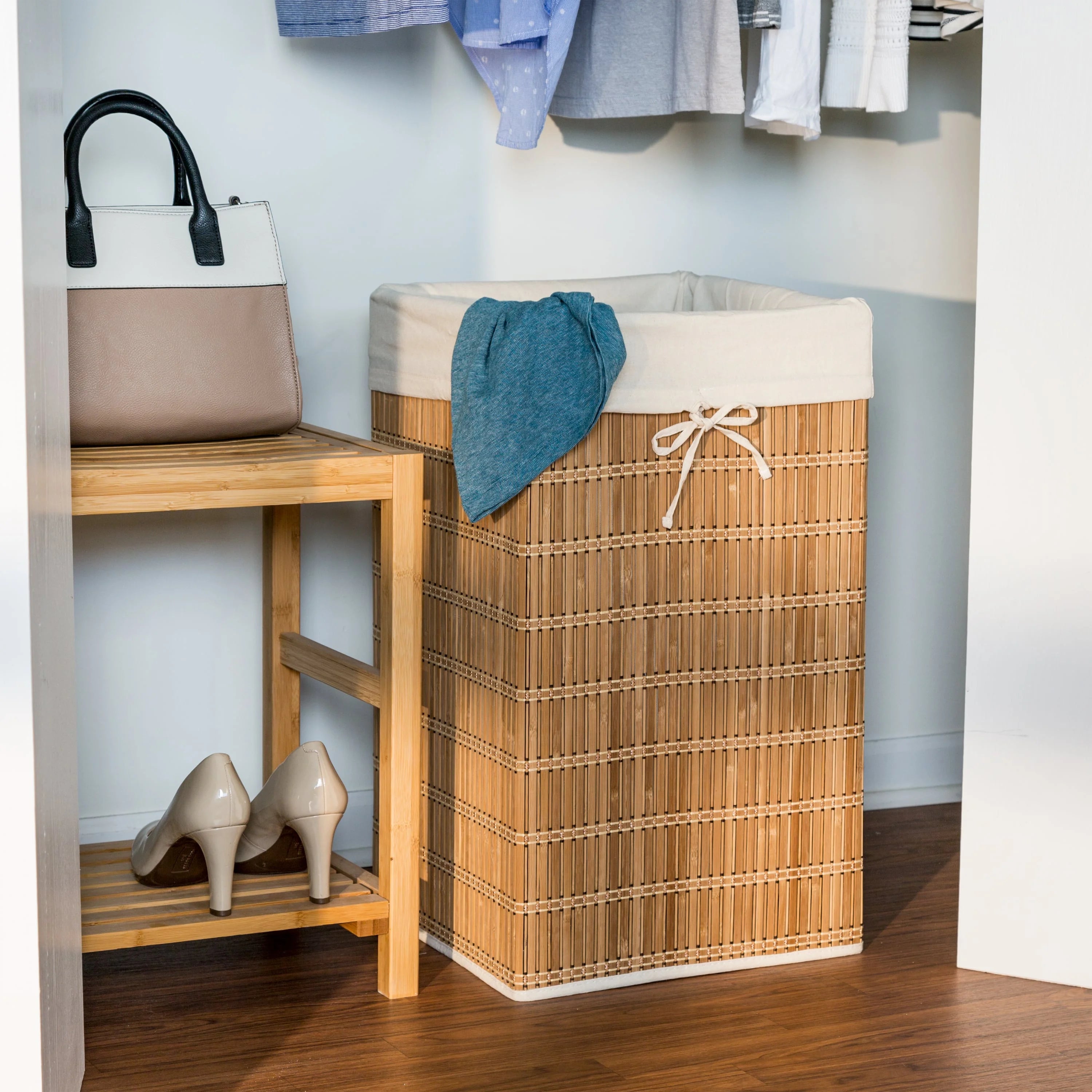 Bamboo Wicker Square Laundry Hamper with Removable Liner X77310