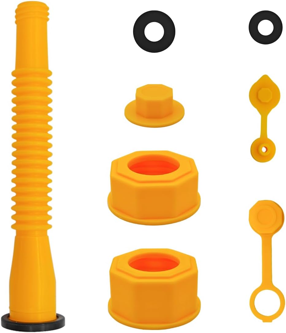 Gas Can Spout Replacement Kits, Flexible Gas Can Nozzle with Screw Collar Caps, Spout Sealing Cap, Rubber Gasket, Replacement Vent Caps B5810