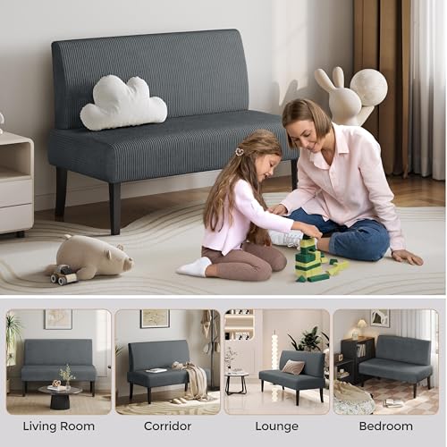 Small Comfy Sofa Mini Loveseat Couch 2-Seater Armless Sofa Chair, Corduroy Fabric, Dark Gray K215