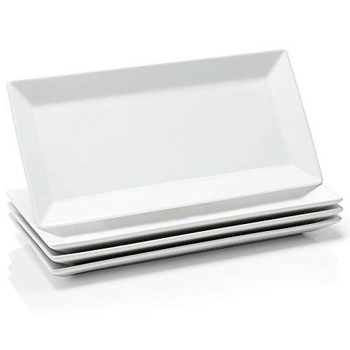 White 12 Inch Porcelain Rectangular Serving Platters Set of 4 V653275