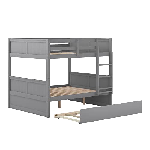 Twin Over Full Solid Wood Bunk Bed with Slide and Stairs D861371
