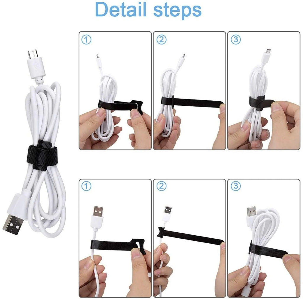 200PCS Black Reusable Velcro Cable Straps U7753