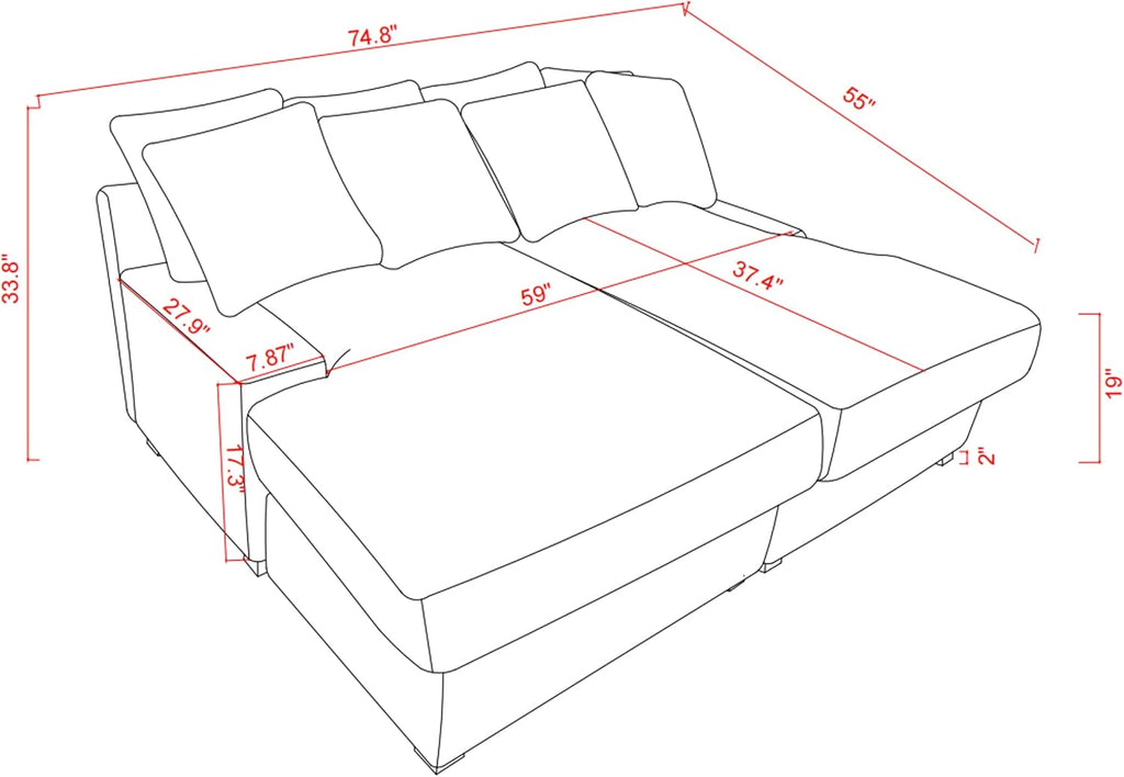 Oversized Corduroy Upholstered Chaise Lounge Sofa with Throw Pillow E505697